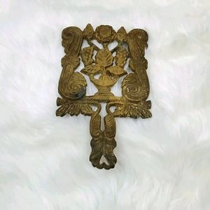 Vintage Brass Cast Iron Hot Pot Floral Grape Rare Decor Collectible